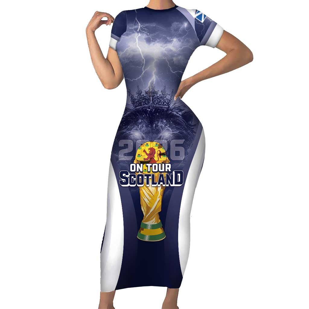 Custom Scotland Football 2026 Family Matching Short Sleeve Bodycon Dress and Hawaiian Shirt Scotland On Tour Trophy Style - Wonder Print Shop