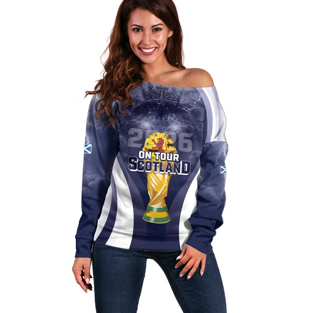 Custom Scotland Football 2026 Off Shoulder Sweater Scotland On Tour Trophy Style - Wonder Print Shop