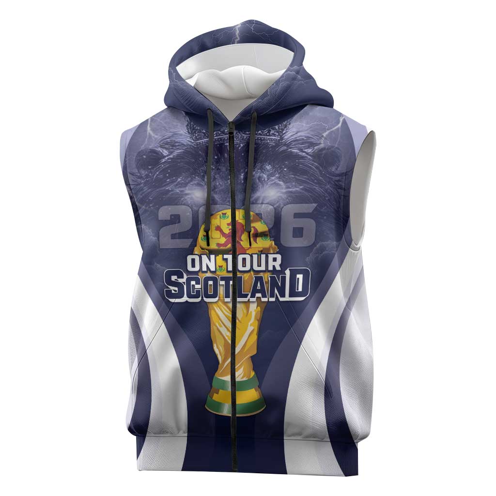 Custom Scotland Football 2026 Sleeveless Zip Hoodie Scotland On Tour Trophy Style - Wonder Print Shop