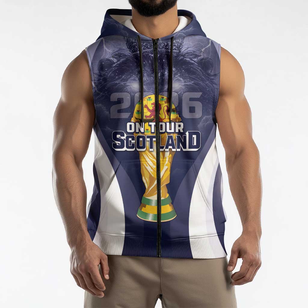 Custom Scotland Football 2026 Sleeveless Zip Hoodie Scotland On Tour Trophy Style - Wonder Print Shop