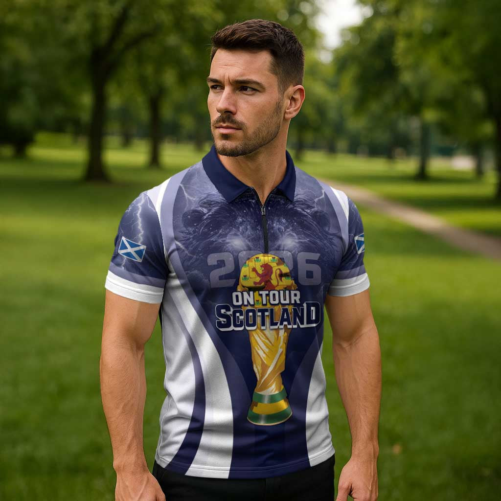 Custom Scotland Football 2026 Zipper Polo Shirt Scotland On Tour Trophy Style - Wonder Print Shop