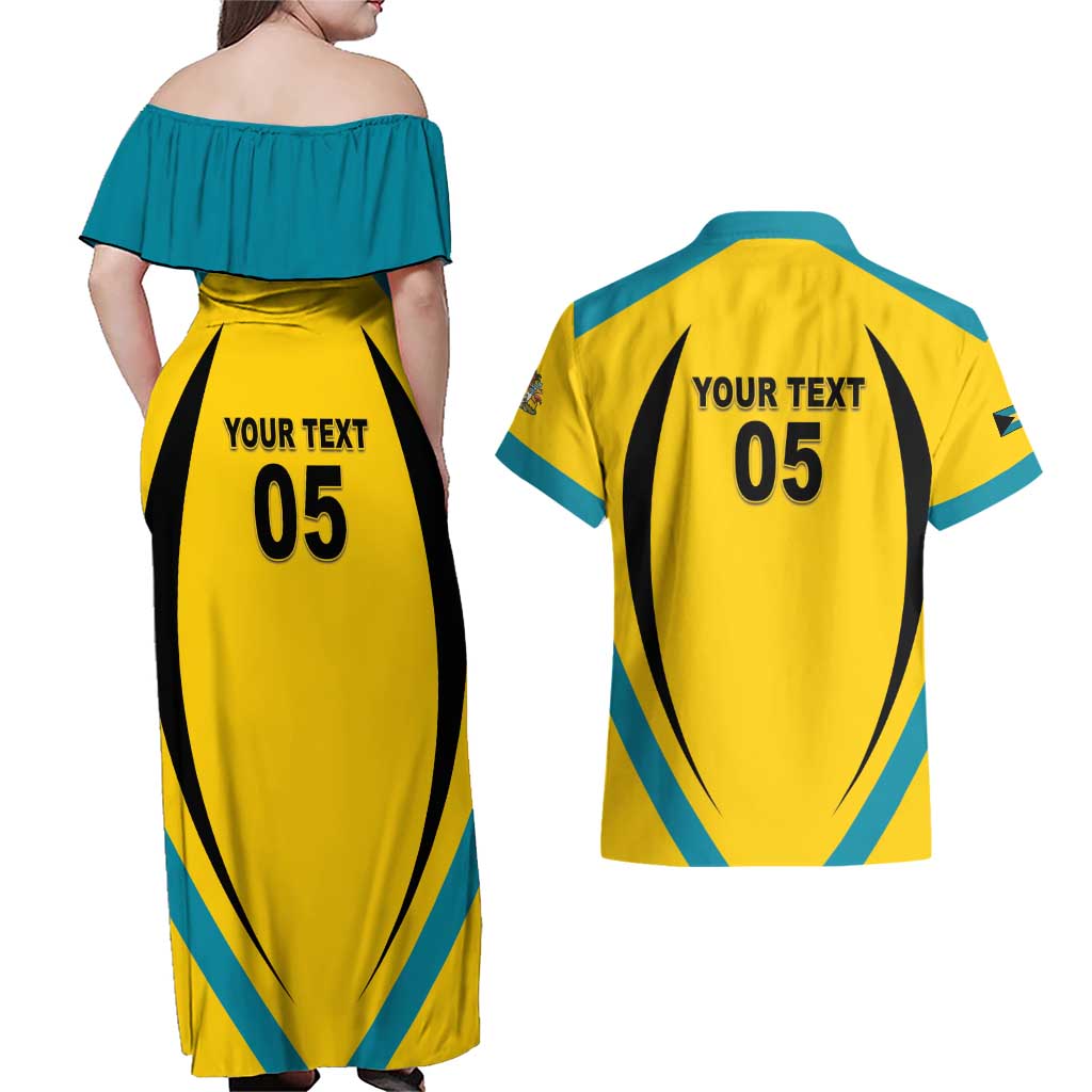 Custom Bahamas Football Couples Matching Off Shoulder Maxi Dress and Hawaiian Shirt Go Champions Baha Boyz