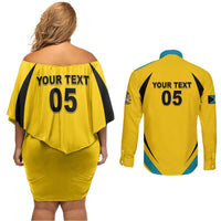 Custom Bahamas Football Couples Matching Off Shoulder Short Dress and Long Sleeve Button Shirt Go Champions Baha Boyz
