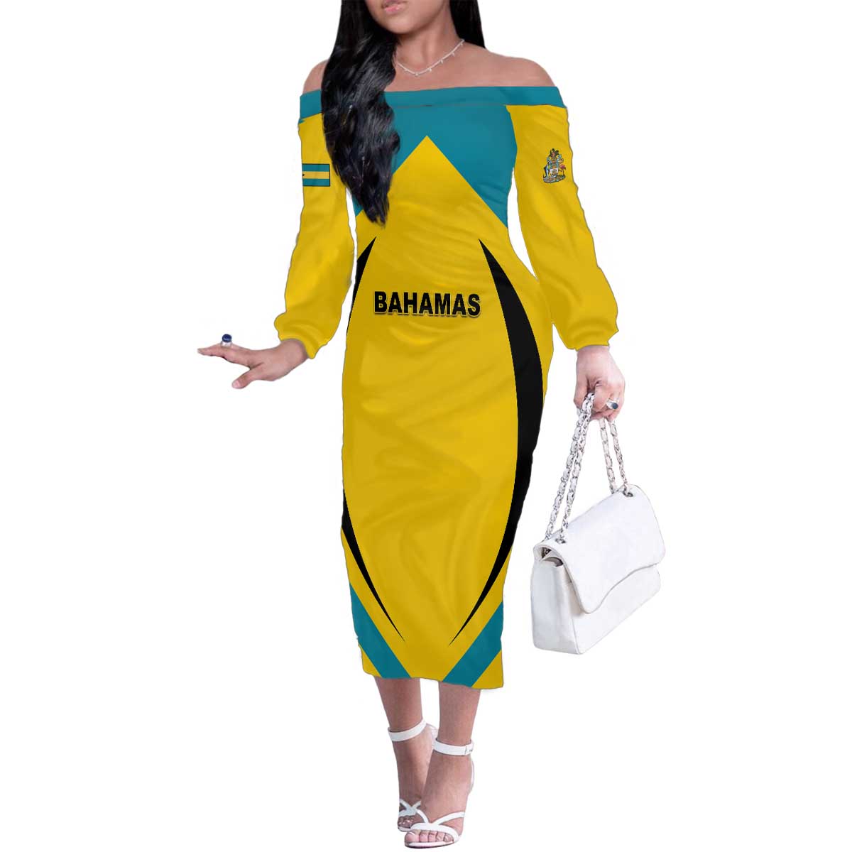 Custom Bahamas Football Family Matching Off The Shoulder Long Sleeve Dress and Hawaiian Shirt Go Champions Baha Boyz