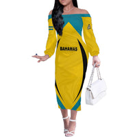Custom Bahamas Football Family Matching Off The Shoulder Long Sleeve Dress and Hawaiian Shirt Go Champions Baha Boyz