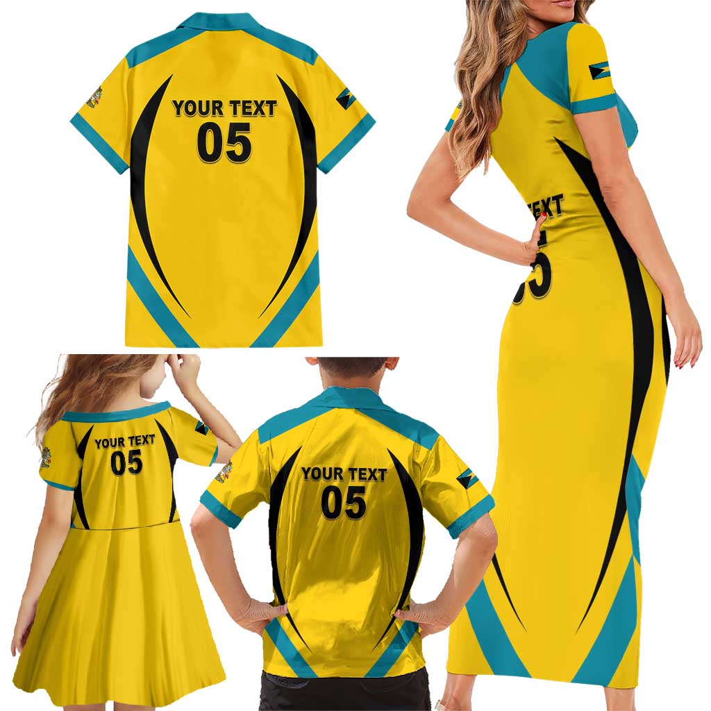 Custom Bahamas Football Family Matching Short Sleeve Bodycon Dress and Hawaiian Shirt Go Champions Baha Boyz