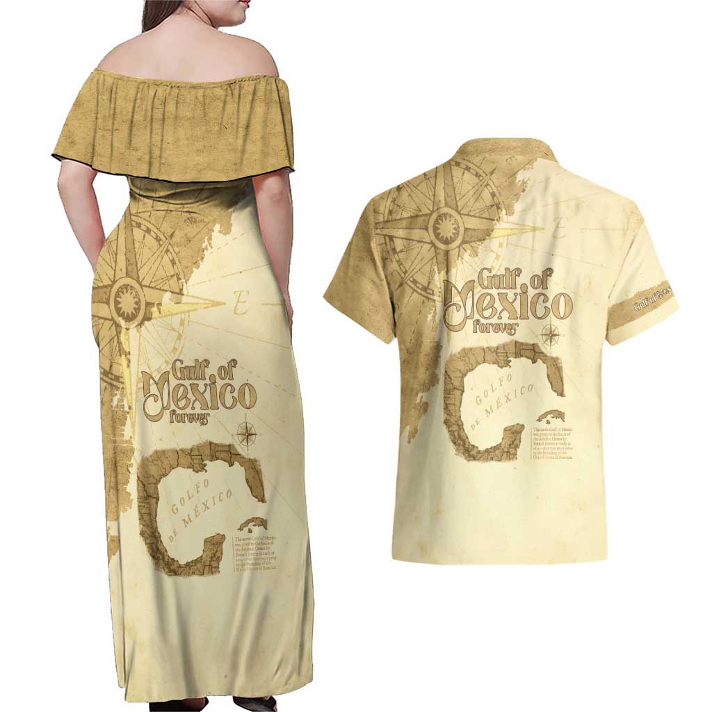Gulf Of Mexico Estd 1672 Couples Matching Off Shoulder Maxi Dress and Hawaiian Shirt Vintage Style