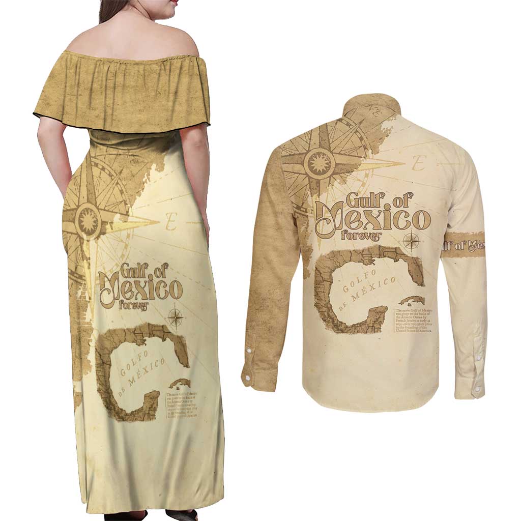 Gulf Of Mexico Estd 1672 Couples Matching Off Shoulder Maxi Dress and Long Sleeve Button Shirt Vintage Style