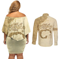 Gulf Of Mexico Estd 1672 Couples Matching Off Shoulder Short Dress and Long Sleeve Button Shirt Vintage Style