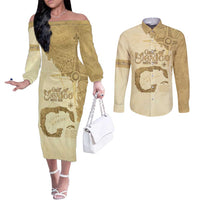 Gulf Of Mexico Estd 1672 Couples Matching Off The Shoulder Long Sleeve Dress and Long Sleeve Button Shirt Vintage Style