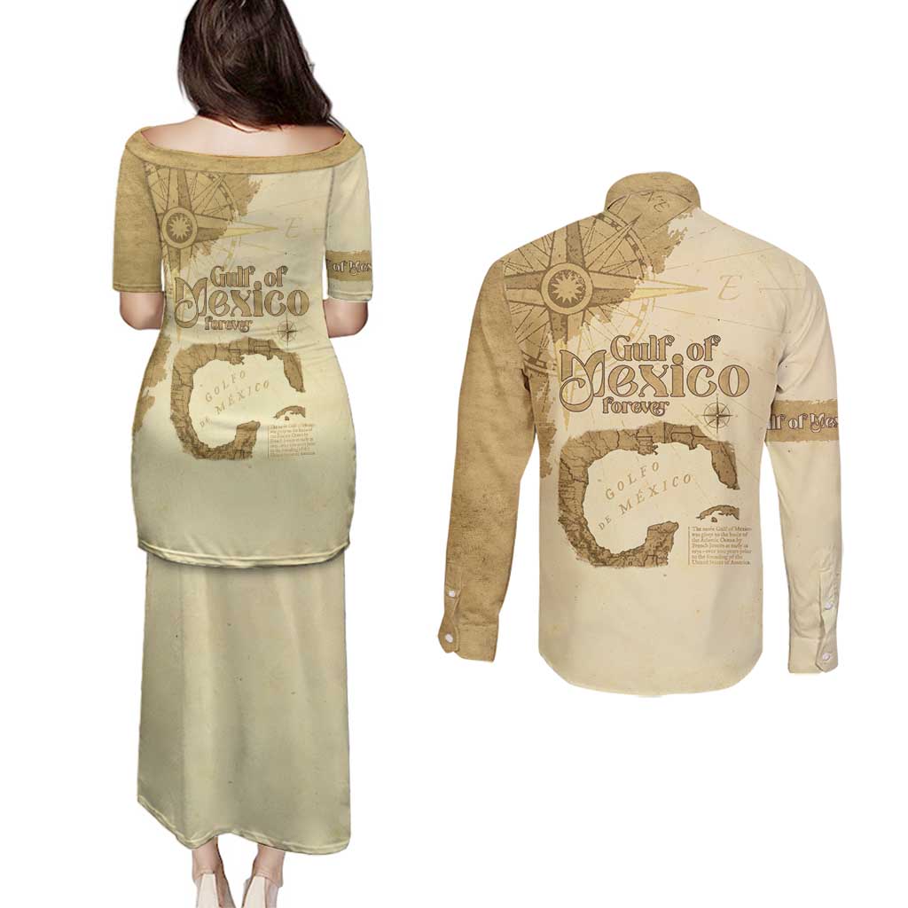 Gulf Of Mexico Estd 1672 Couples Matching Puletasi and Long Sleeve Button Shirt Vintage Style