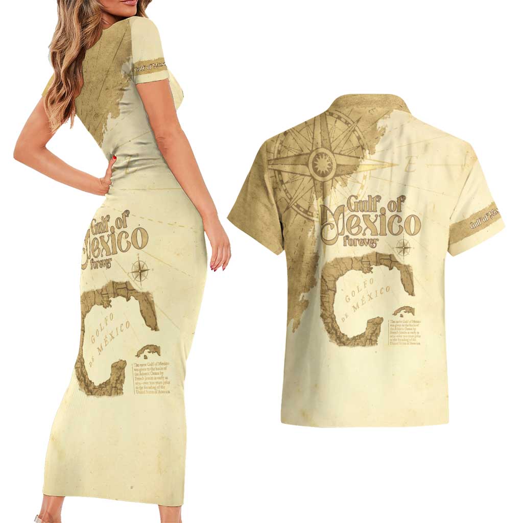 Gulf Of Mexico Estd 1672 Couples Matching Short Sleeve Bodycon Dress and Hawaiian Shirt Vintage Style