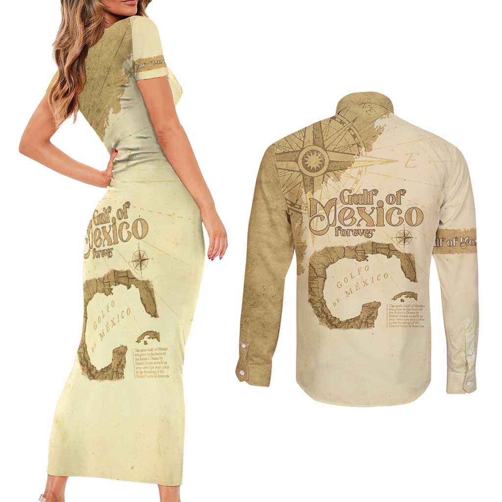 Gulf Of Mexico Estd 1672 Couples Matching Short Sleeve Bodycon Dress and Long Sleeve Button Shirt Vintage Style