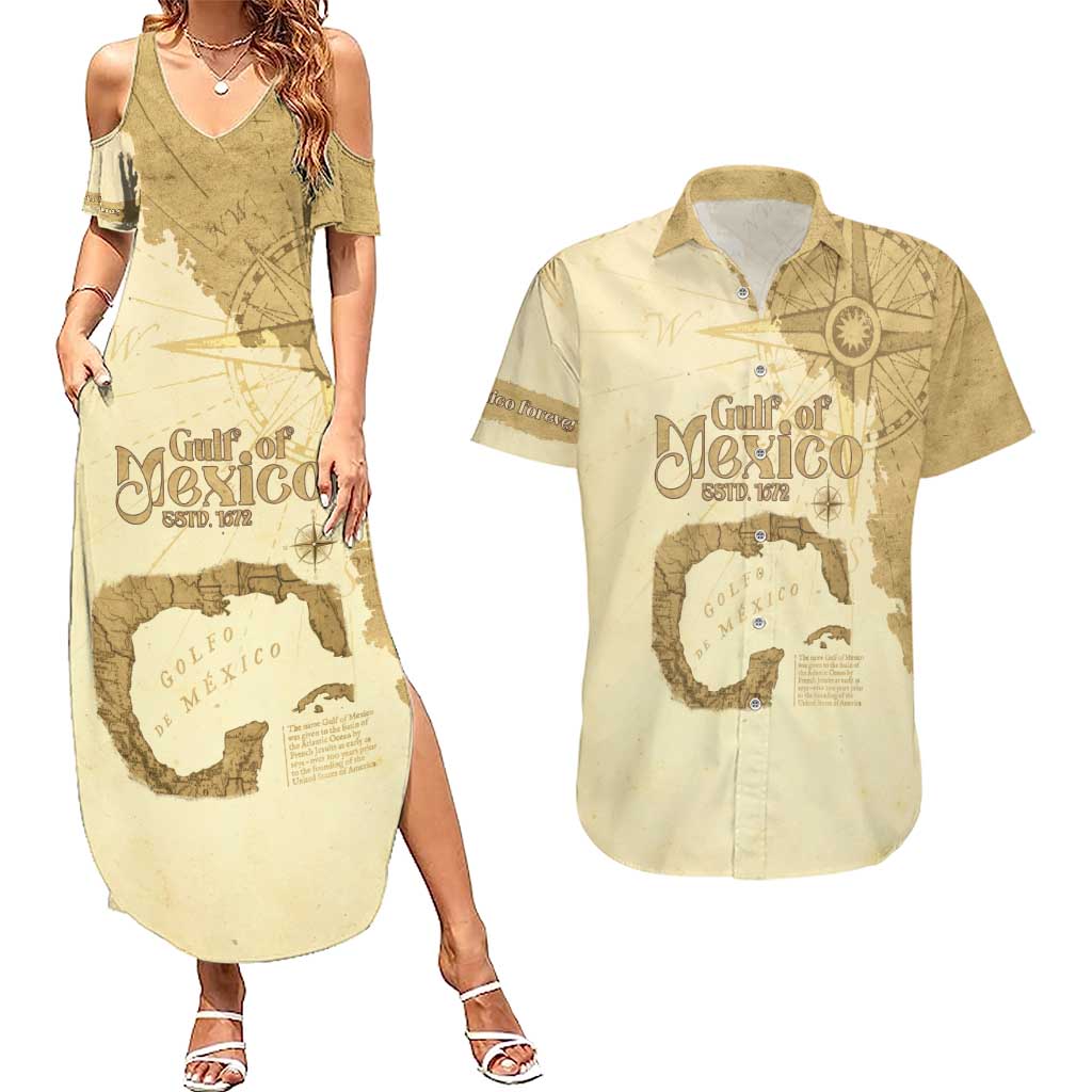 Gulf Of Mexico Estd 1672 Couples Matching Summer Maxi Dress and Hawaiian Shirt Vintage Style