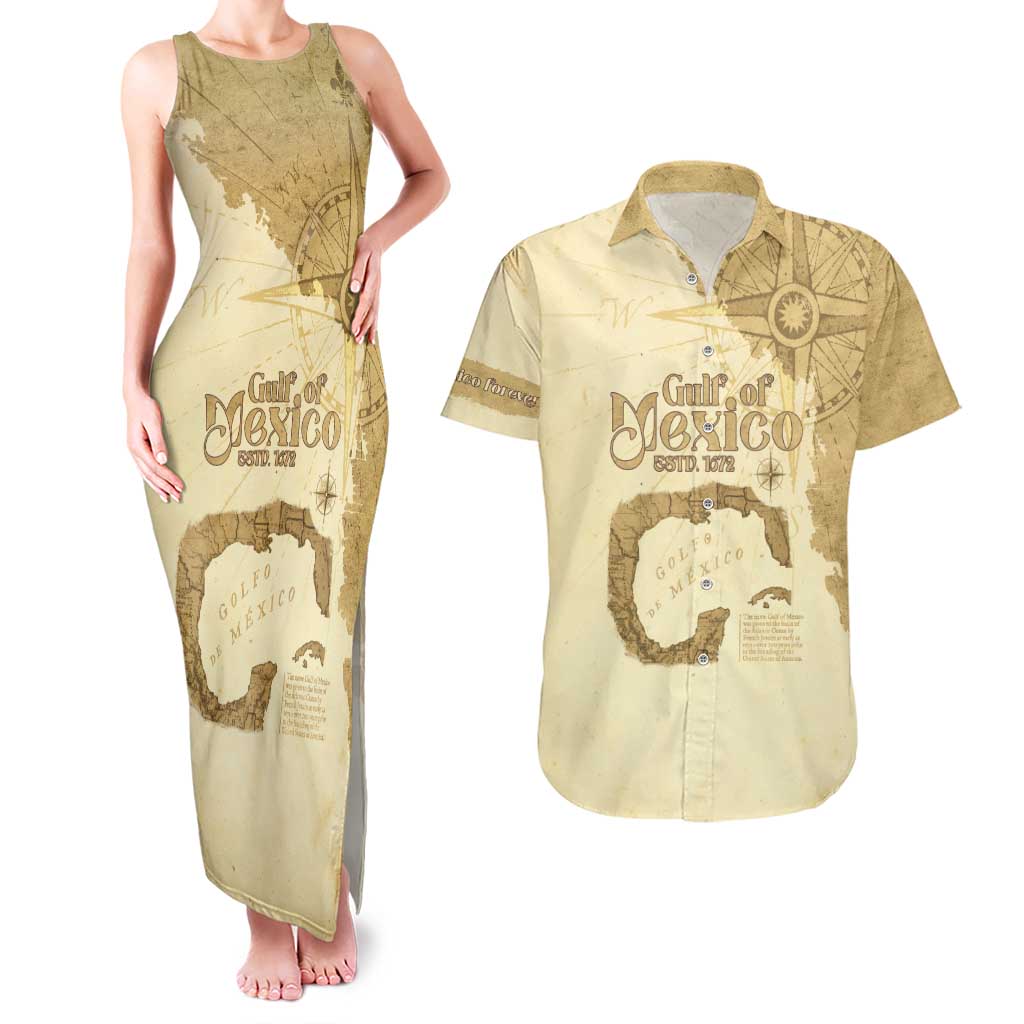 Gulf Of Mexico Estd 1672 Couples Matching Tank Maxi Dress and Hawaiian Shirt Vintage Style