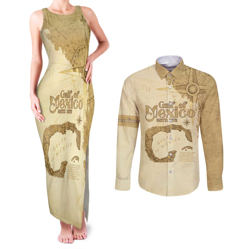 Gulf Of Mexico Estd 1672 Couples Matching Tank Maxi Dress and Long Sleeve Button Shirt Vintage Style