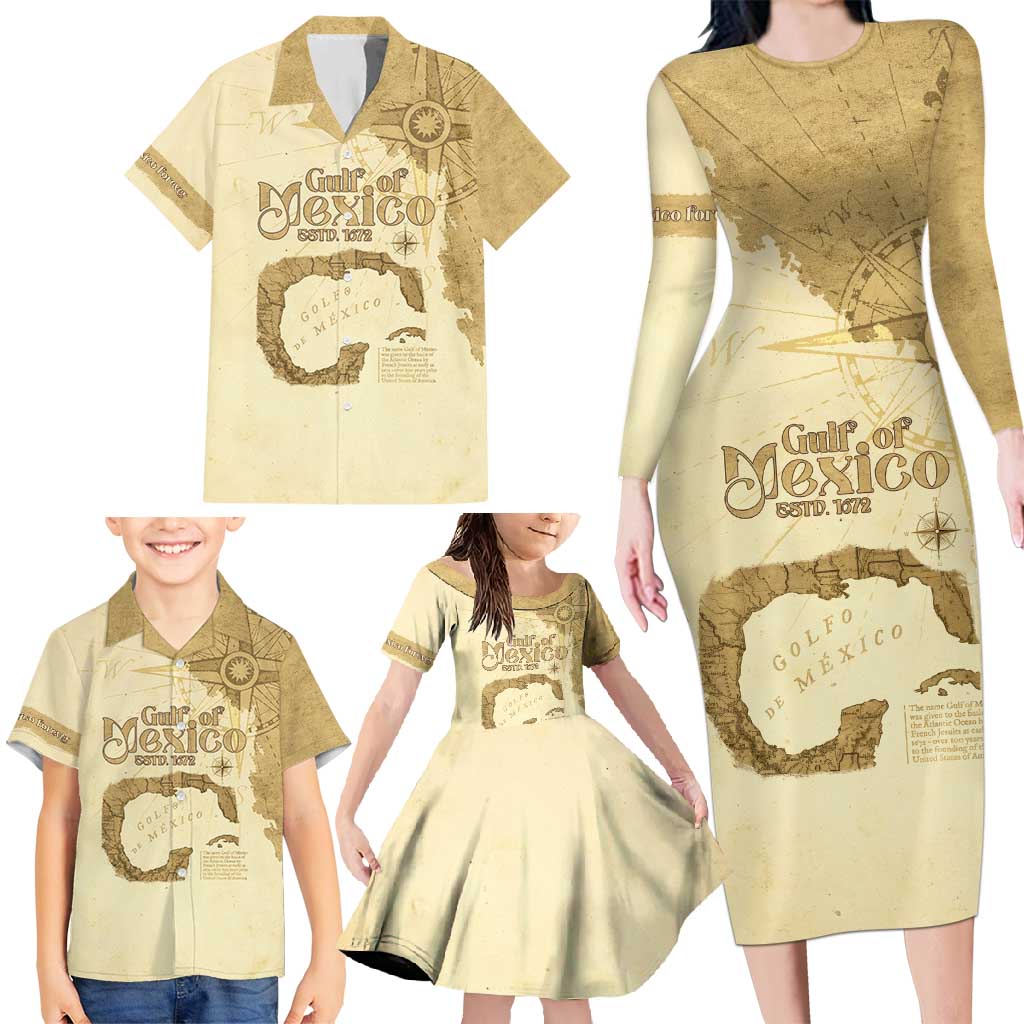 Gulf Of Mexico Estd 1672 Family Matching Long Sleeve Bodycon Dress and Hawaiian Shirt Vintage Style