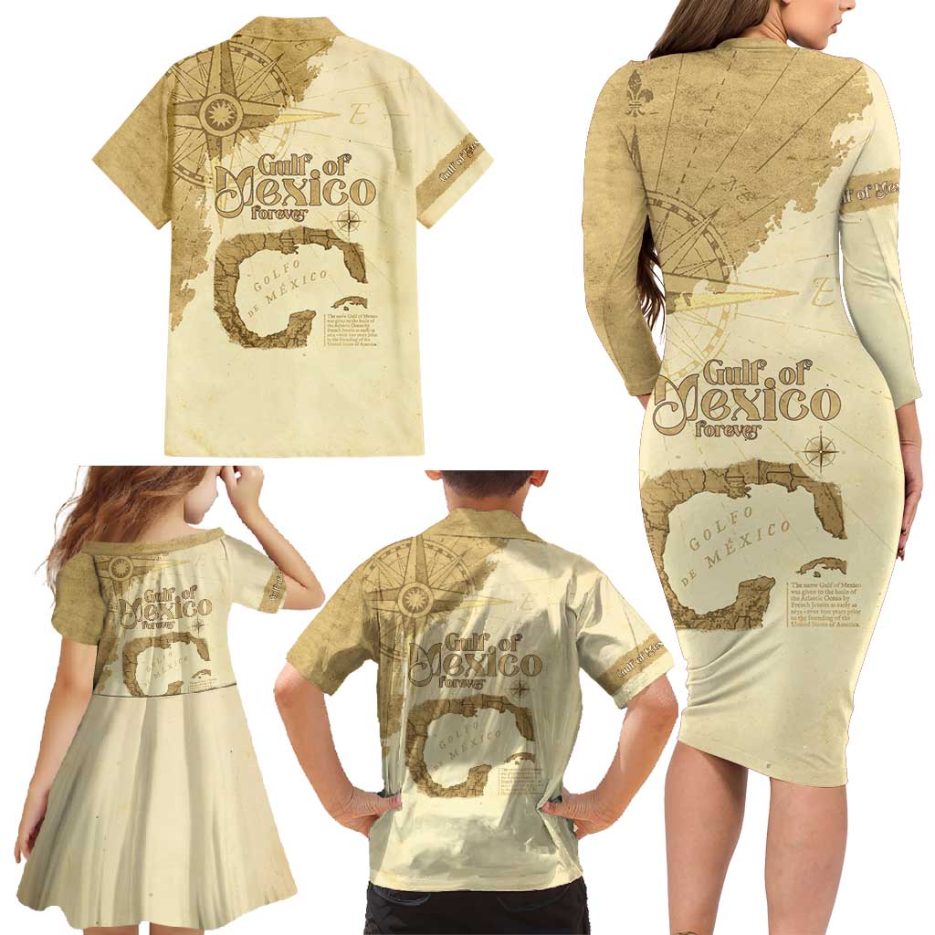 Gulf Of Mexico Estd 1672 Family Matching Long Sleeve Bodycon Dress and Hawaiian Shirt Vintage Style