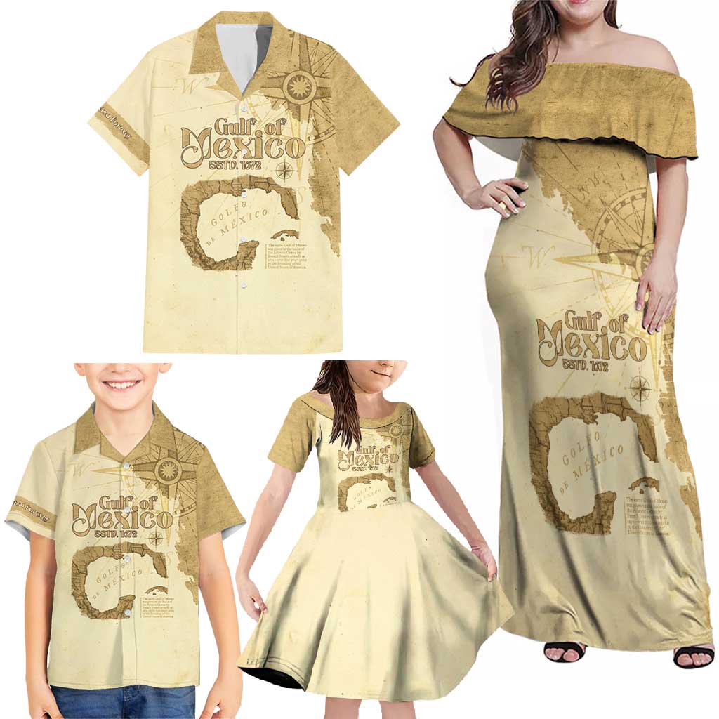 Gulf Of Mexico Estd 1672 Family Matching Off Shoulder Maxi Dress and Hawaiian Shirt Vintage Style