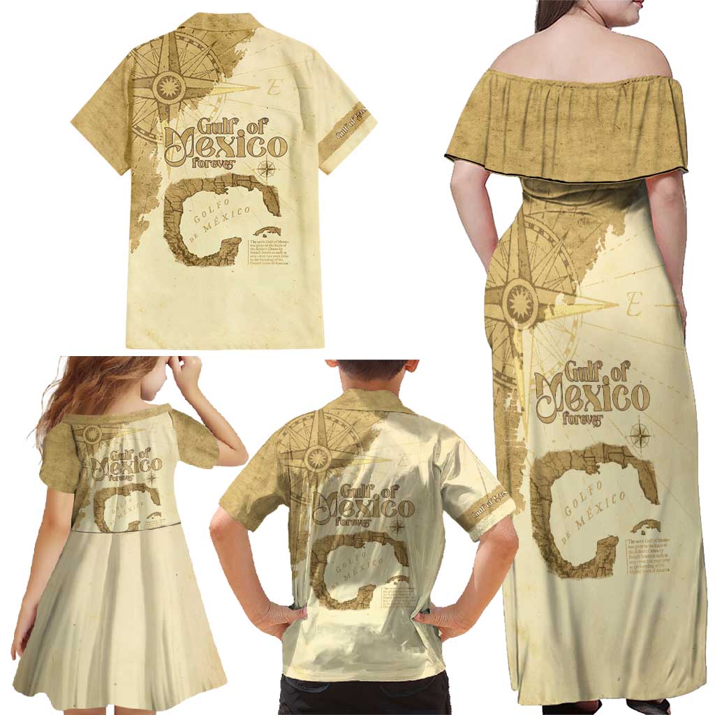 Gulf Of Mexico Estd 1672 Family Matching Off Shoulder Maxi Dress and Hawaiian Shirt Vintage Style