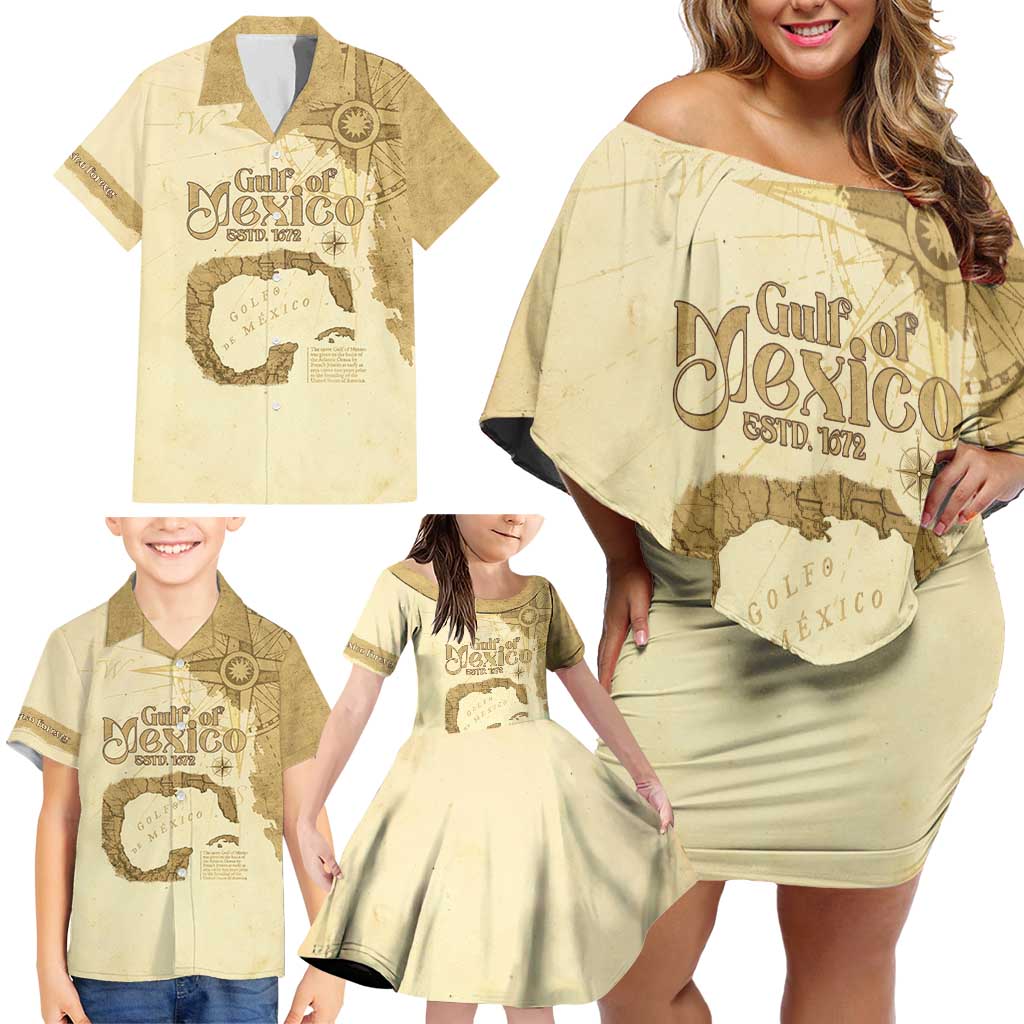 Gulf Of Mexico Estd 1672 Family Matching Off Shoulder Short Dress and Hawaiian Shirt Vintage Style