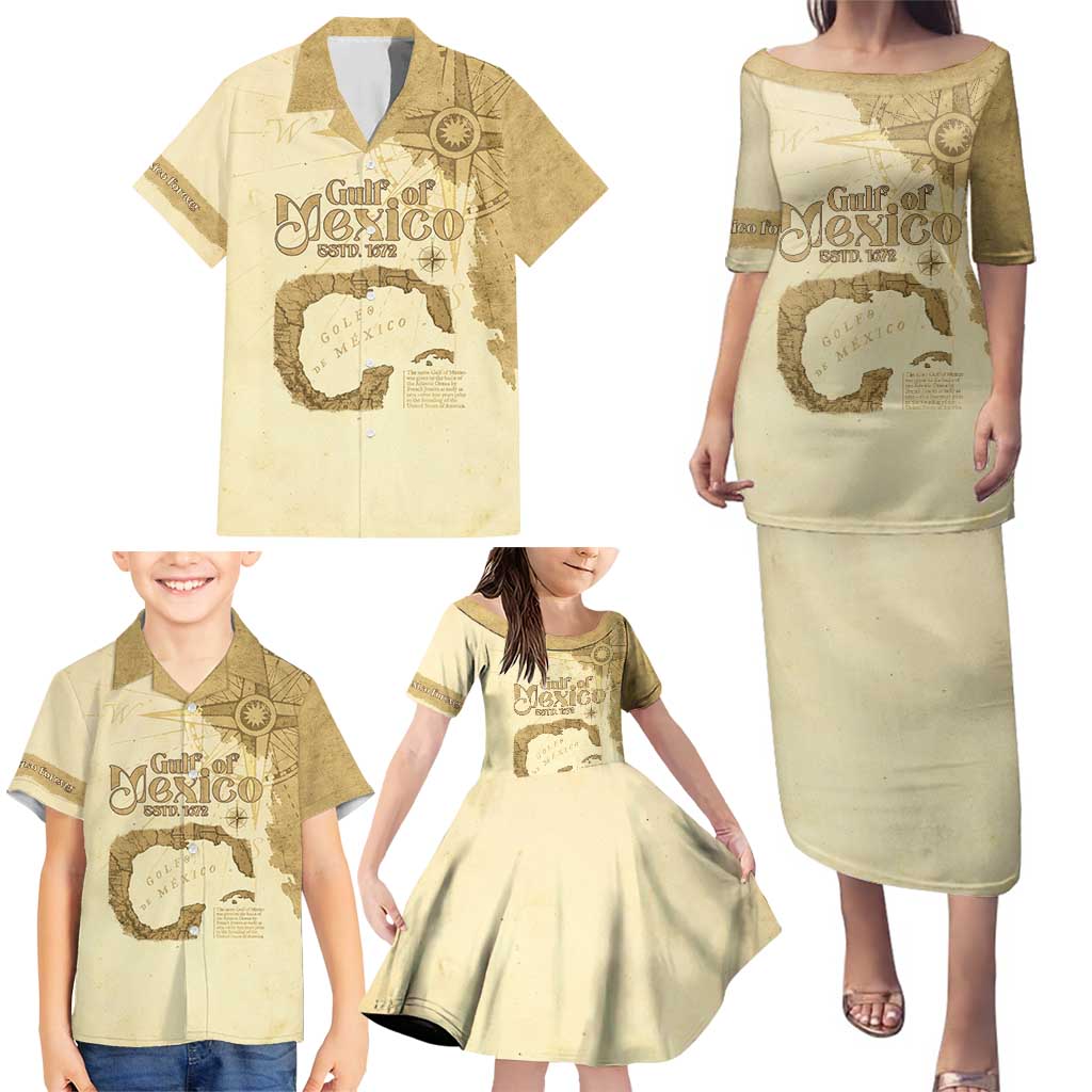Gulf Of Mexico Estd 1672 Family Matching Puletasi and Hawaiian Shirt Vintage Style