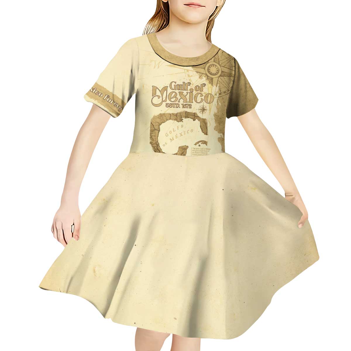 Gulf Of Mexico Estd 1672 Kid Short Sleeve Dress Vintage Style