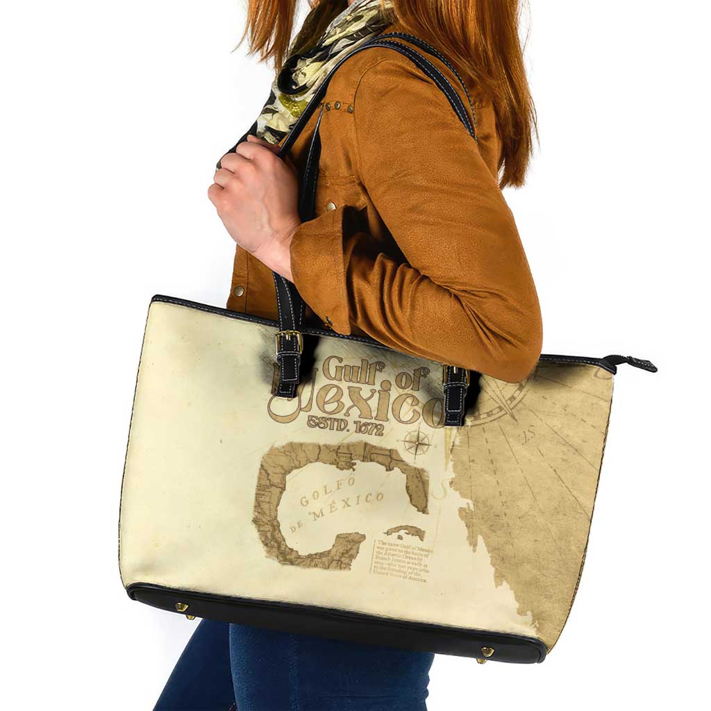 Gulf Of Mexico Estd 1672 Leather Tote Bag Vintage Style