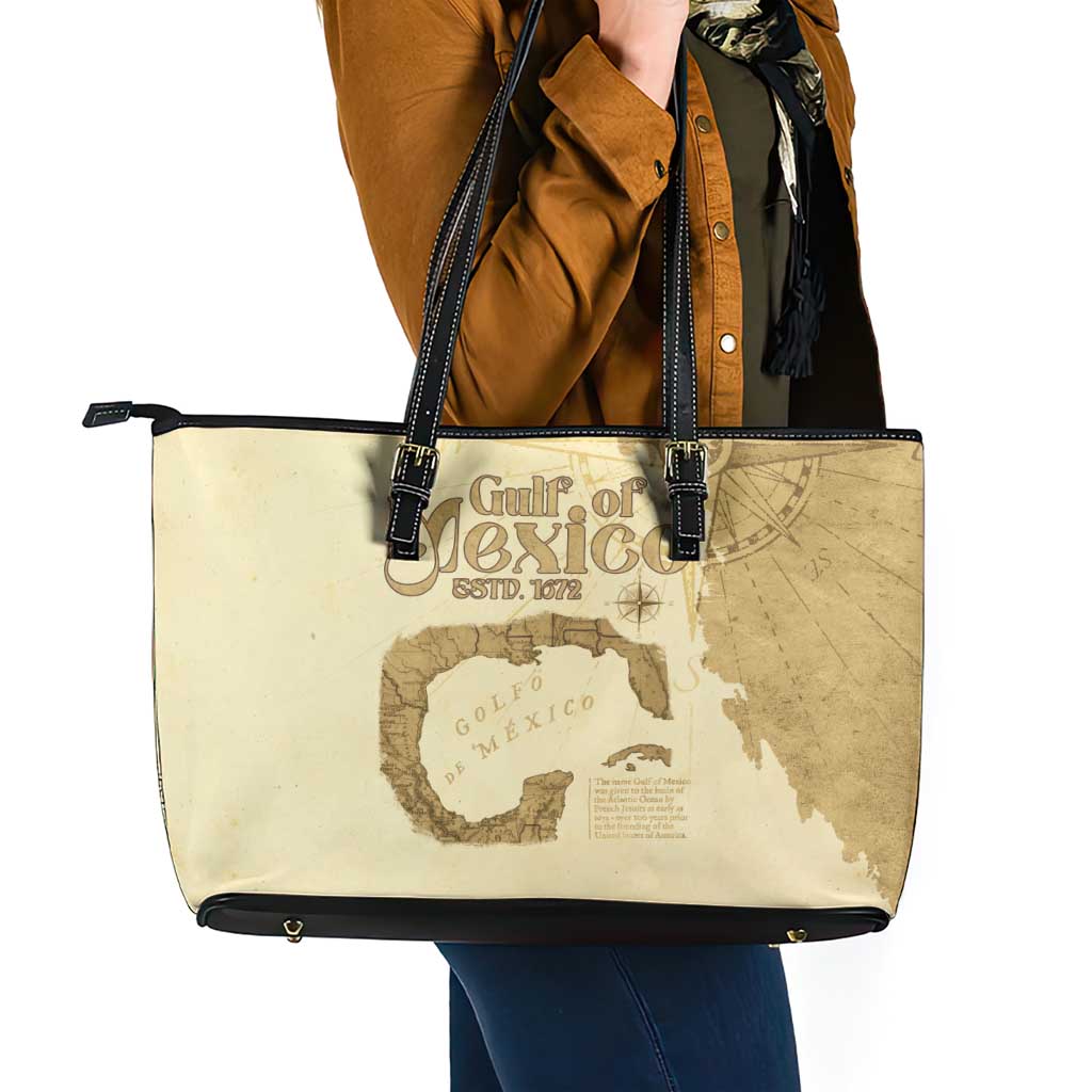 Gulf Of Mexico Estd 1672 Leather Tote Bag Vintage Style