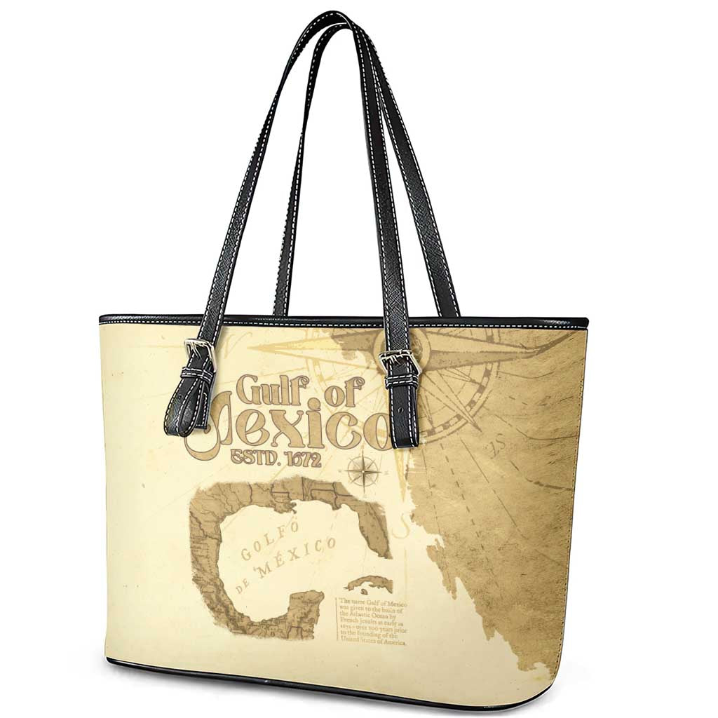 Gulf Of Mexico Estd 1672 Leather Tote Bag Vintage Style