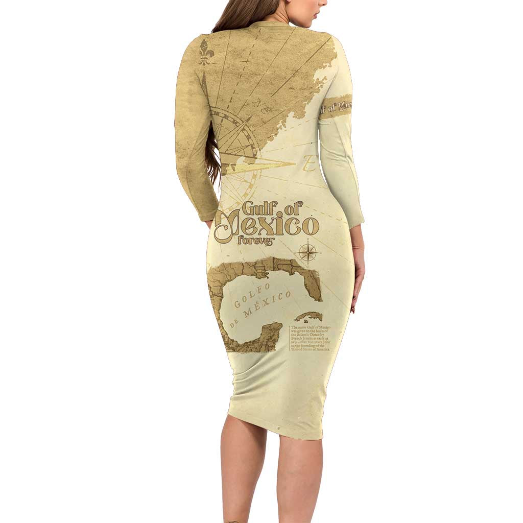 Gulf Of Mexico Estd 1672 Long Sleeve Bodycon Dress Vintage Style