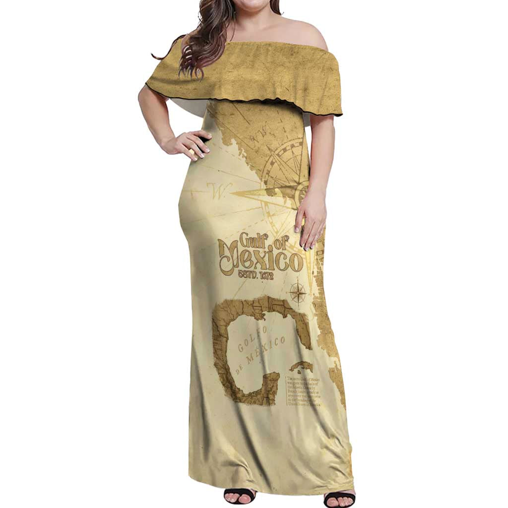 Gulf Of Mexico Estd 1672 Off Shoulder Maxi Dress Vintage Style