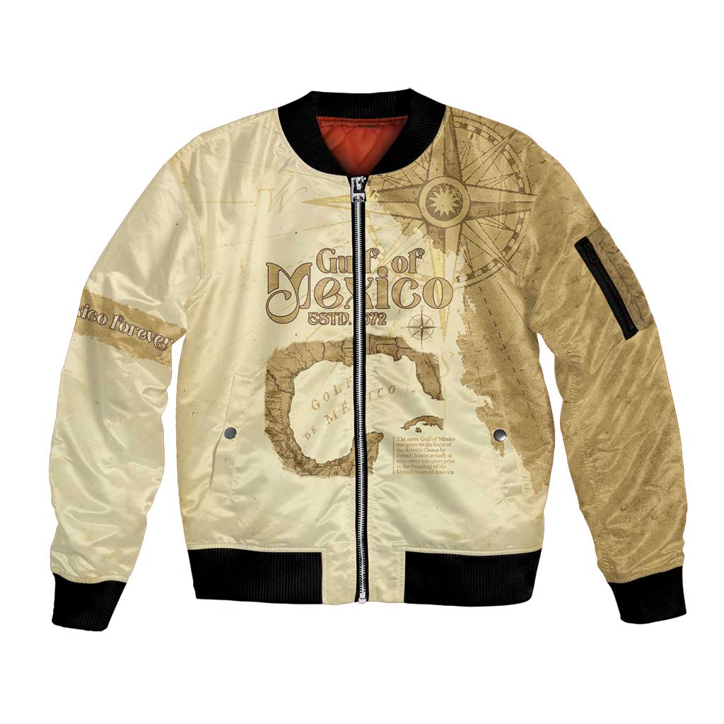 Gulf Of Mexico Estd 1672 Sleeve Zip Bomber Jacket Vintage Style