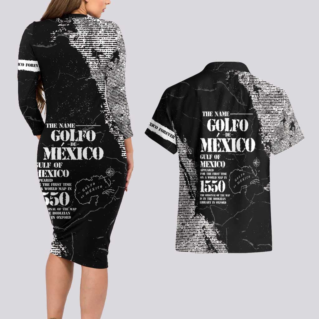 Golfo De Mexico Couples Matching Long Sleeve Bodycon Dress and Hawaiian Shirt Est. Since 1550 And Forever
