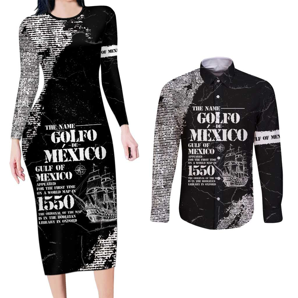 Golfo De Mexico Couples Matching Long Sleeve Bodycon Dress and Long Sleeve Button Shirt Est. Since 1550 And Forever
