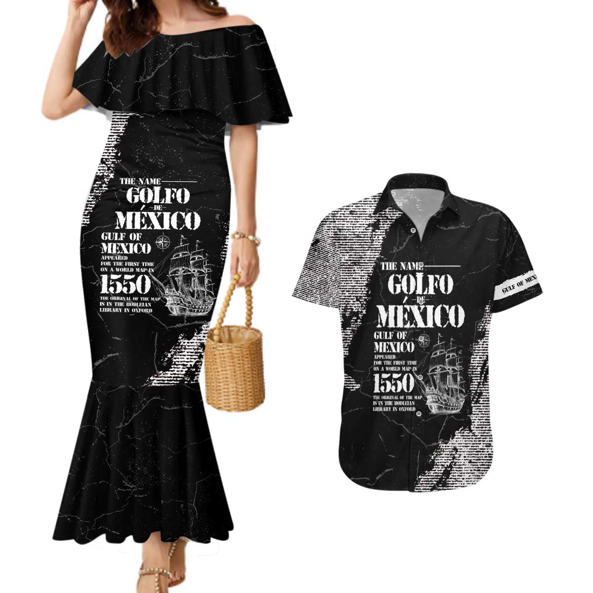 Golfo De Mexico Couples Matching Mermaid Dress and Hawaiian Shirt Est. Since 1550 And Forever