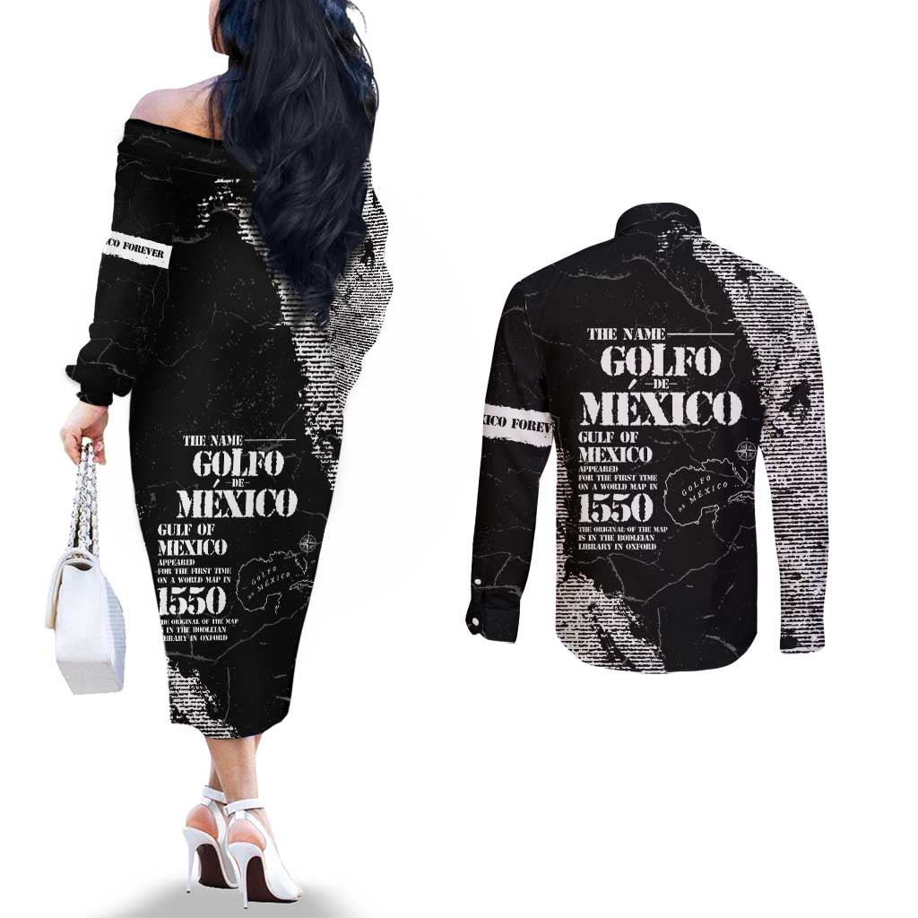 Golfo De Mexico Couples Matching Off The Shoulder Long Sleeve Dress and Long Sleeve Button Shirt Est. Since 1550 And Forever