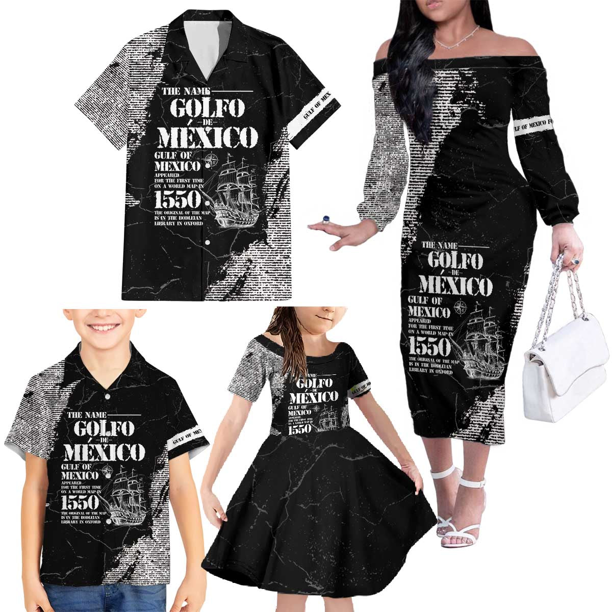 Golfo De Mexico Family Matching Off The Shoulder Long Sleeve Dress and Hawaiian Shirt Est. Since 1550 And Forever