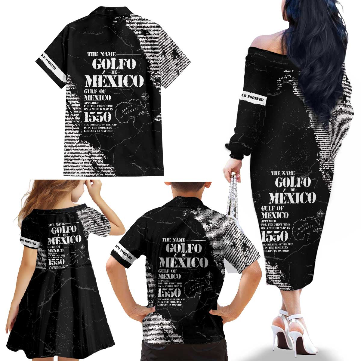 Golfo De Mexico Family Matching Off The Shoulder Long Sleeve Dress and Hawaiian Shirt Est. Since 1550 And Forever