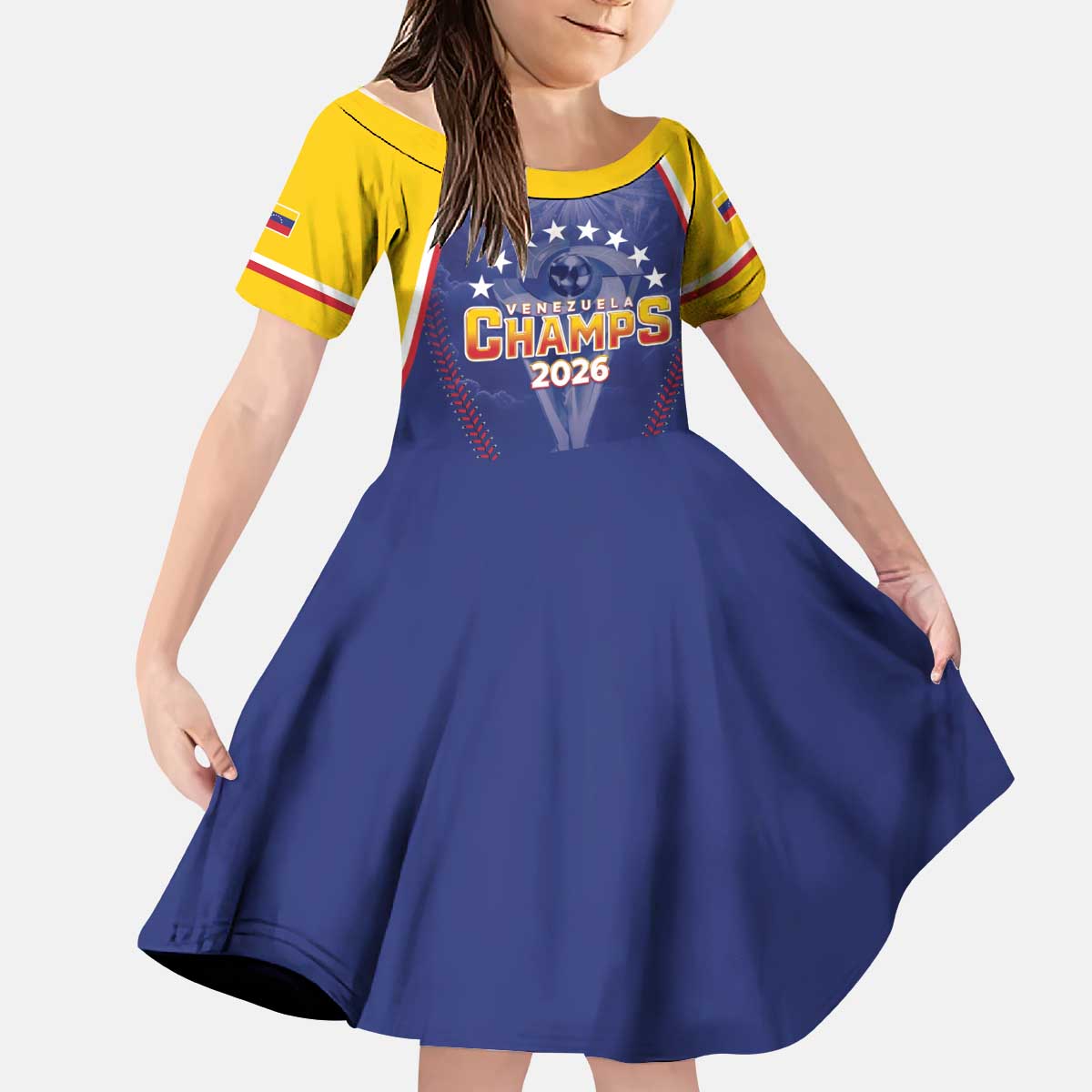 Venezuela Baseball Custom Kid Short Sleeve Dress 1st Champions Glorious Victory