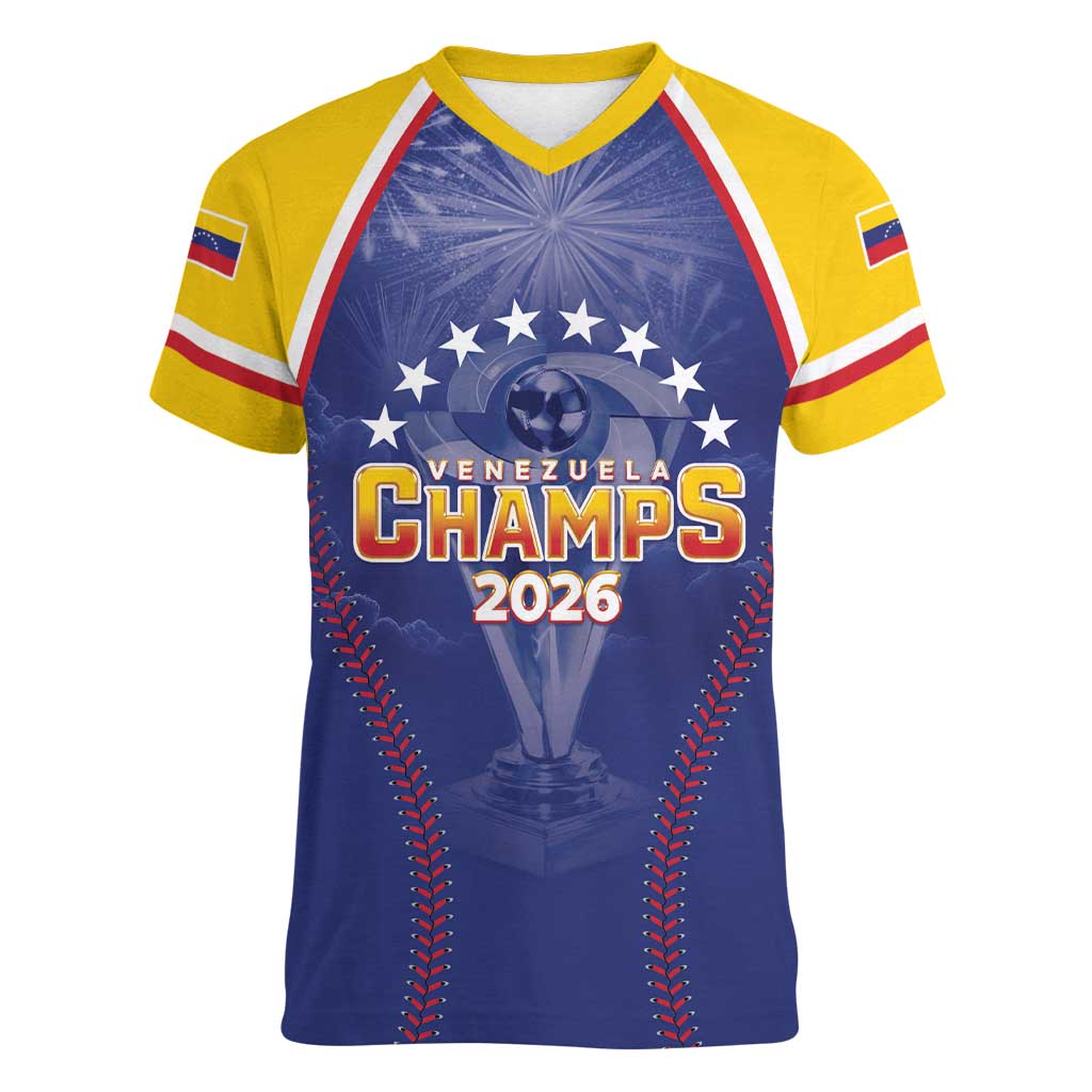 Venezuela Baseball Custom Women V-Neck T-Shirt 1st Champions Glorious Victory