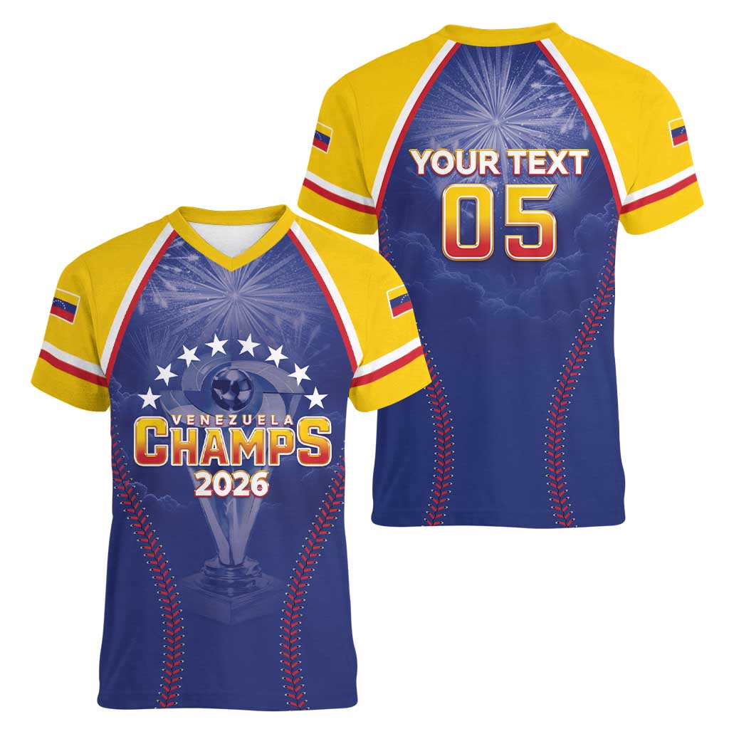 Venezuela Baseball Custom Women V-Neck T-Shirt 1st Champions Glorious Victory