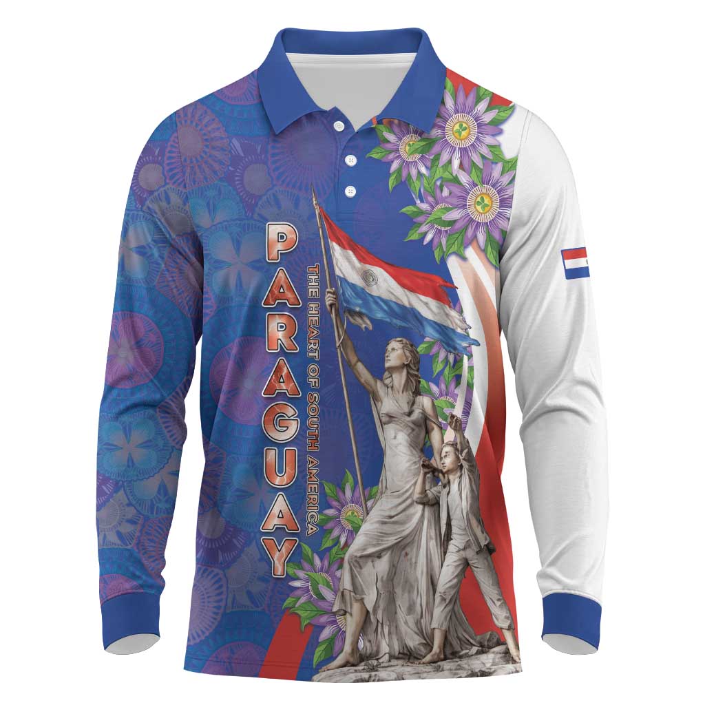 Paraguay Independence Day Long Sleeve Polo Shirt The Heart Of South America