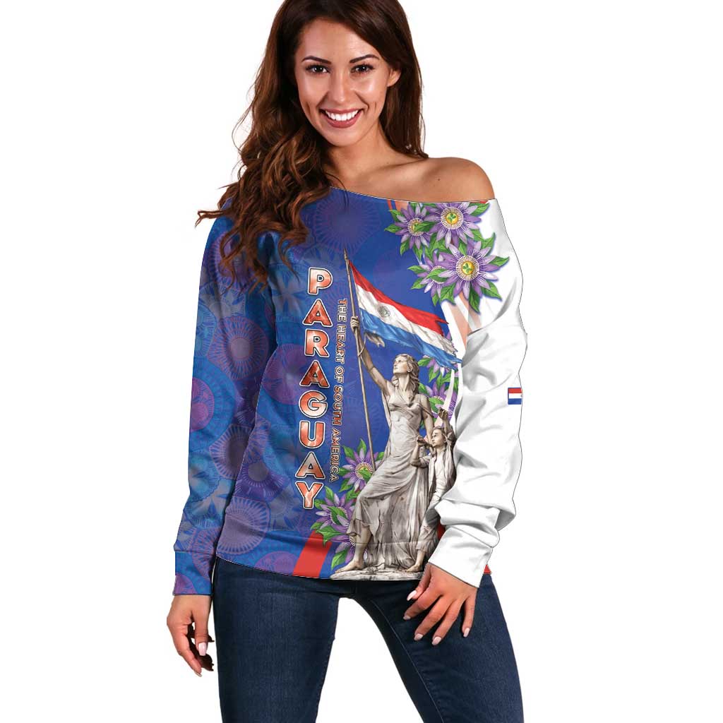 Paraguay Independence Day Off Shoulder Sweater The Heart Of South America