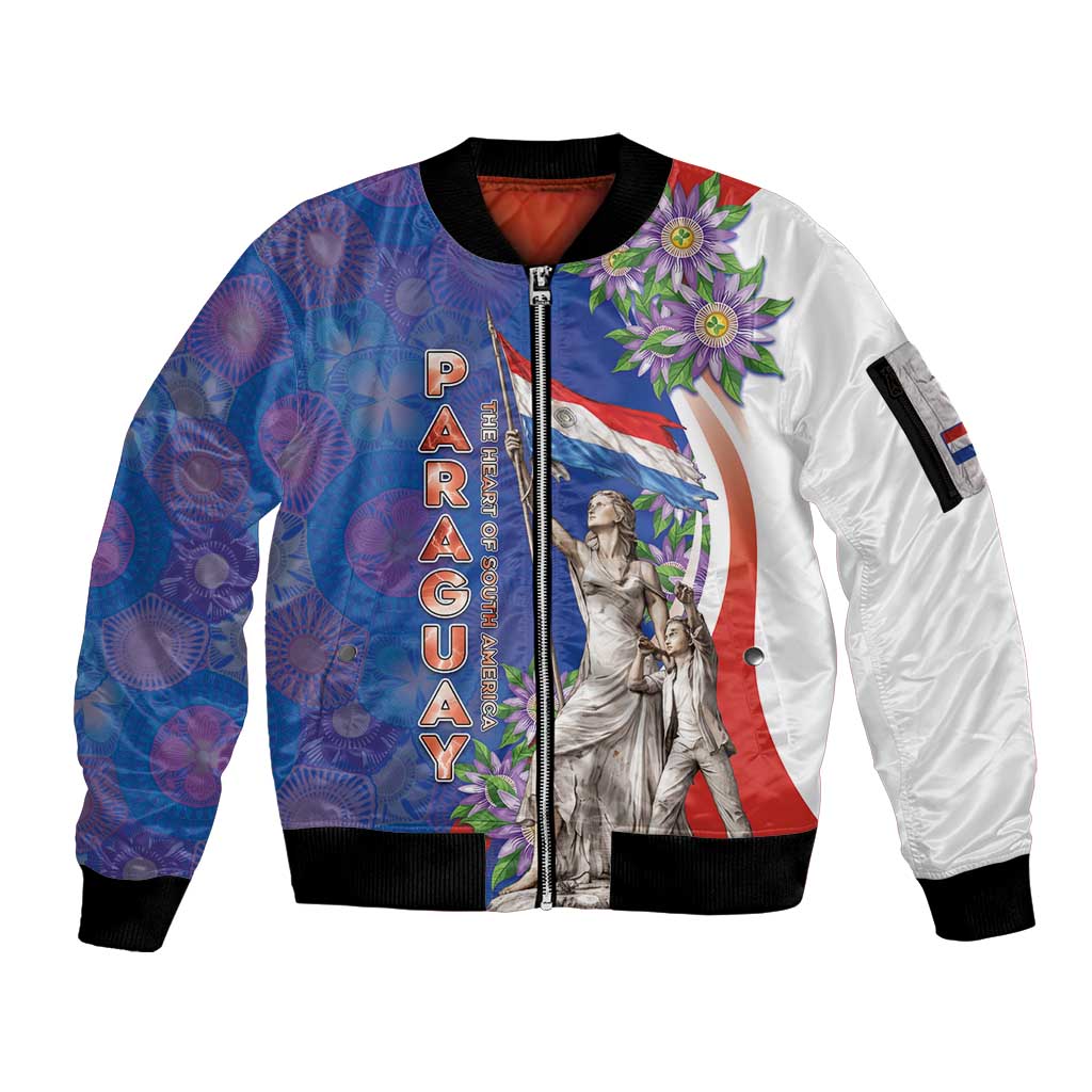 Paraguay Independence Day Sleeve Zip Bomber Jacket The Heart Of South America