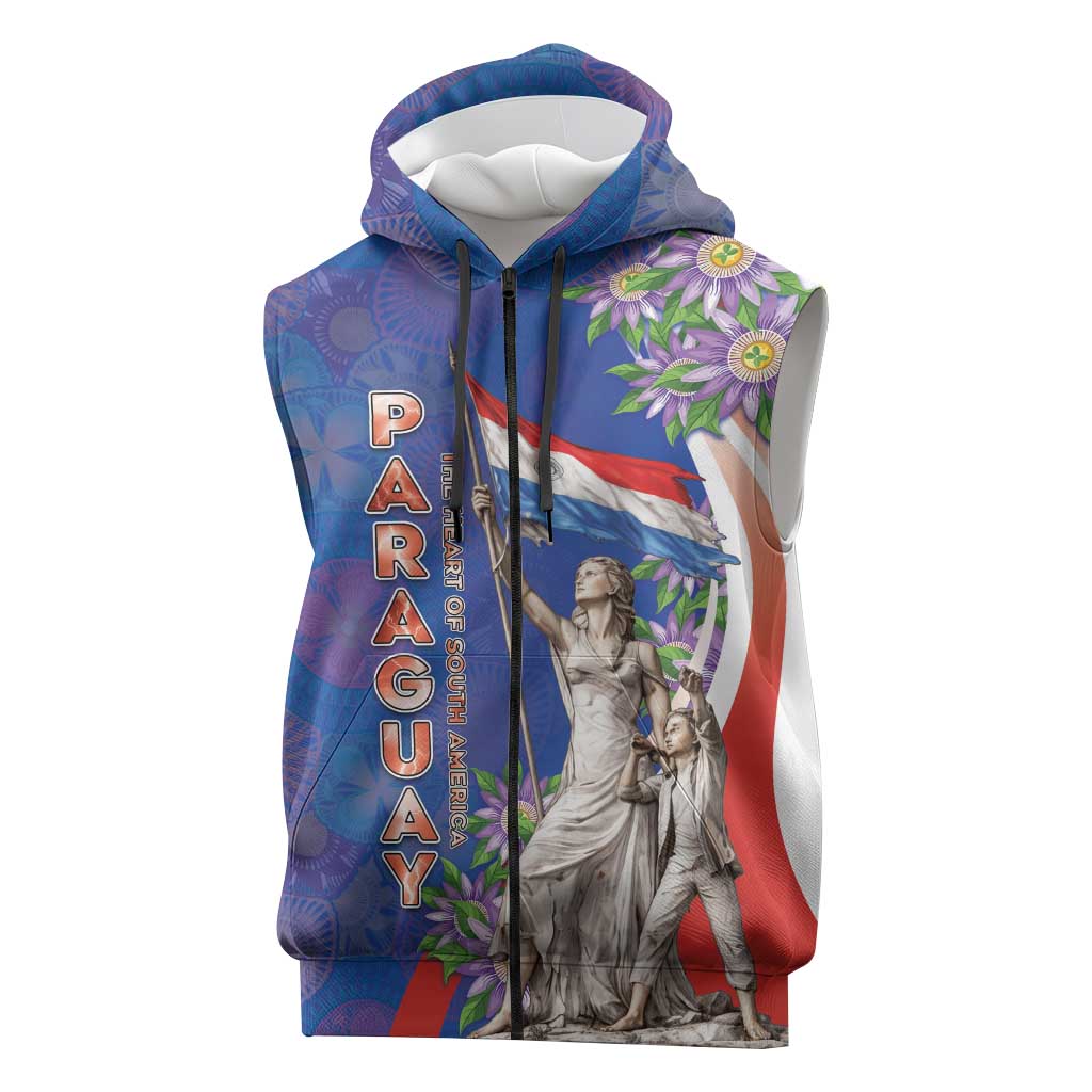 Paraguay Independence Day Sleeveless Zip Hoodie The Heart Of South America