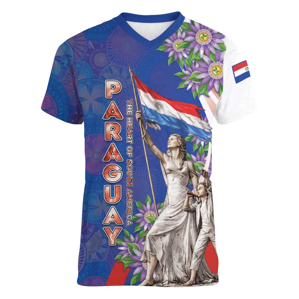 Paraguay Independence Day Women V-Neck T-Shirt The Heart Of South America
