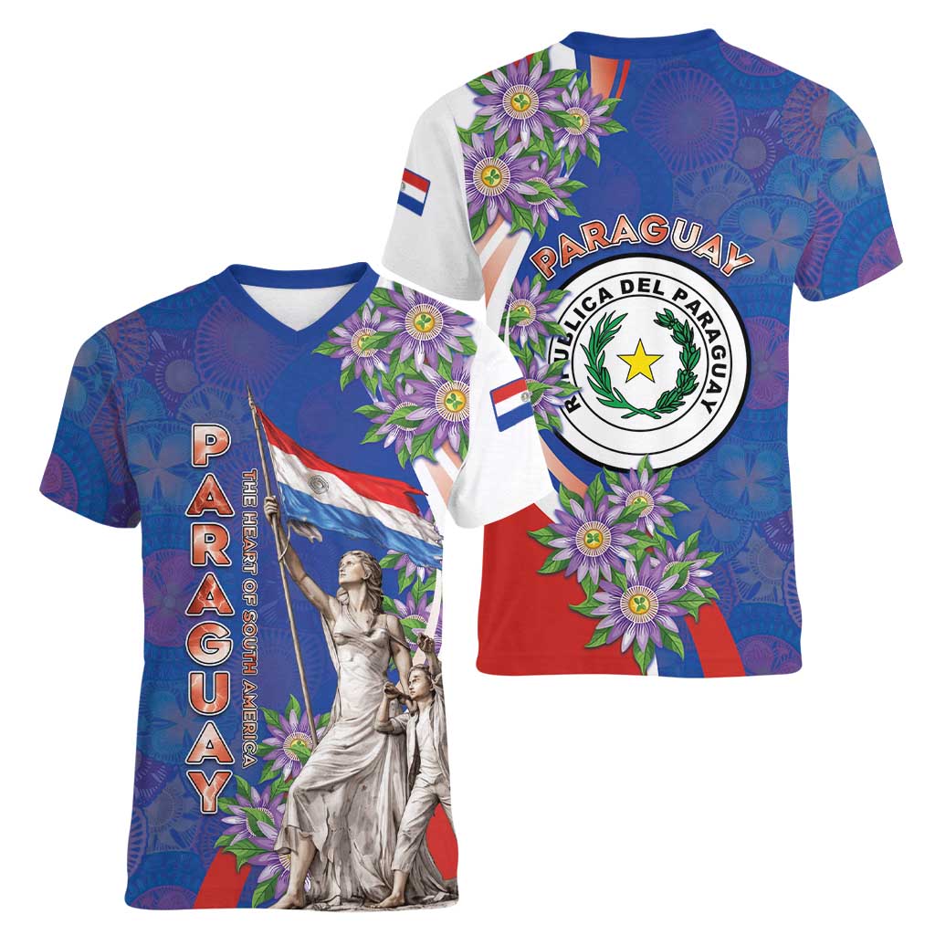 Paraguay Independence Day Women V-Neck T-Shirt The Heart Of South America