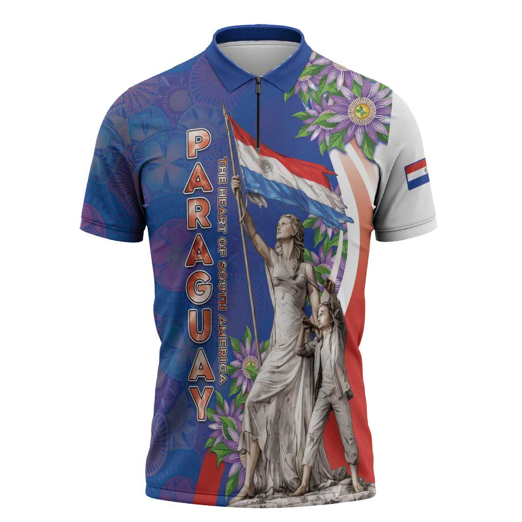 Paraguay Independence Day Zipper Polo Shirt The Heart Of South America