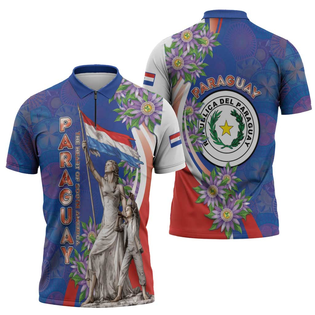 Paraguay Independence Day Zipper Polo Shirt The Heart Of South America